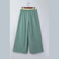 Kendyl Green Color Block Flower Patchwork Drawstring Contrasted Elastic Waist Wide Leg Pants