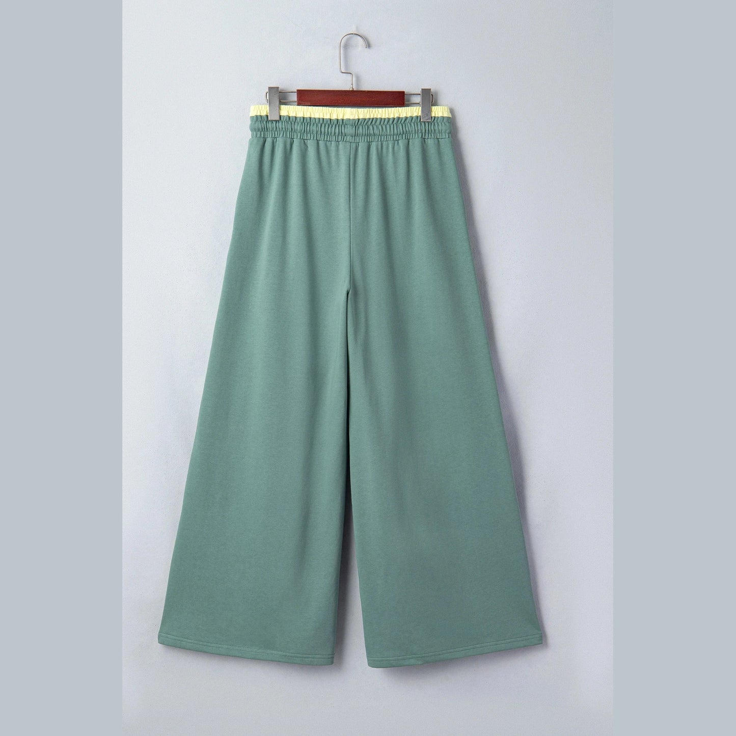 Kendyl Green Color Block Flower Patchwork Drawstring Contrasted Elastic Waist Wide Leg Pants