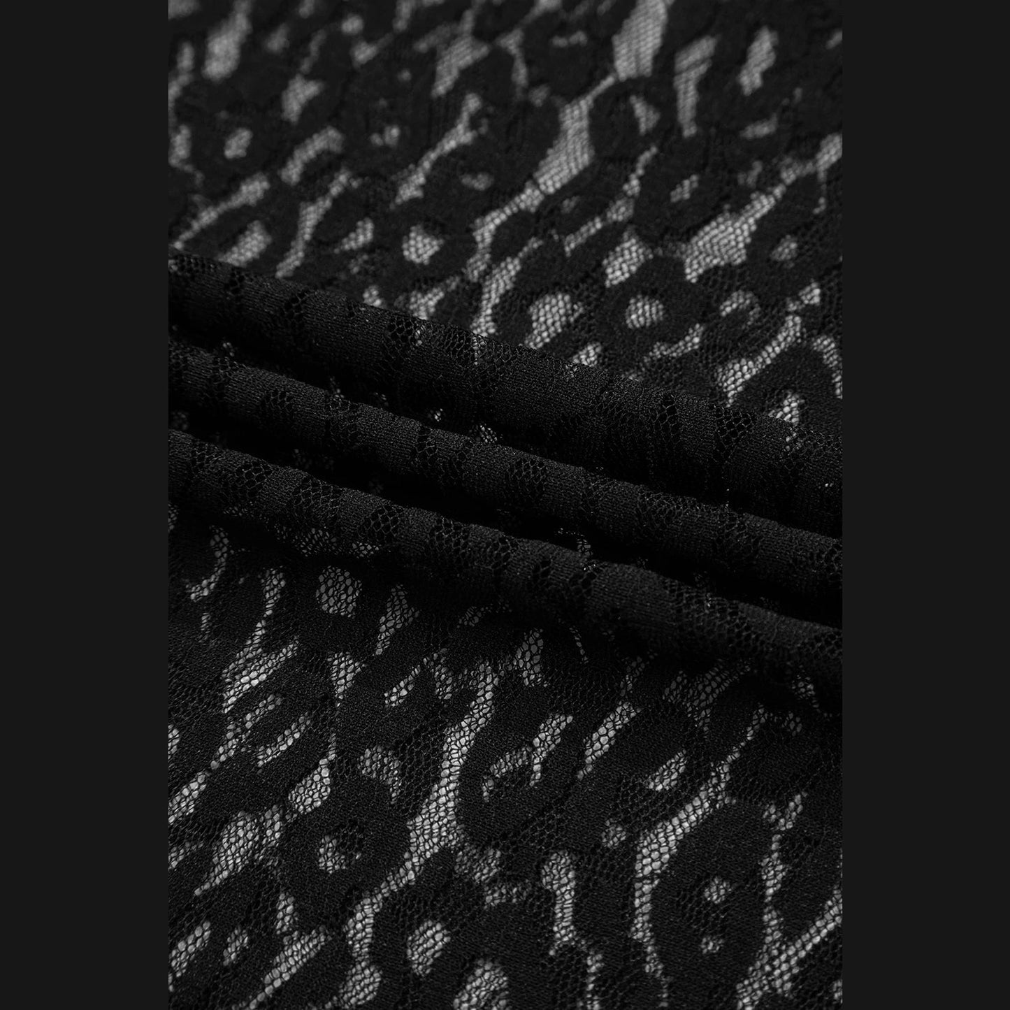 Kami Black Leopard Pattern Sheer Mesh Long Sleeve Top