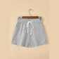 Kadee Grey Stripe Lace-up Elastic Waist Casual Pocketed Shorts