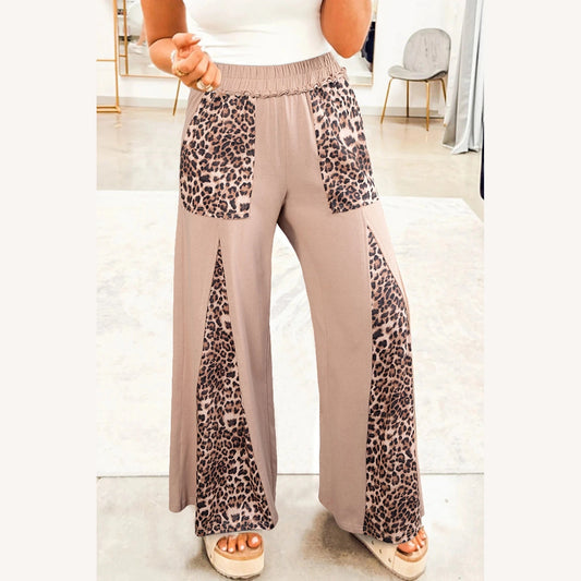 Kaidi Mineral Wash Leopard Patchwork Wide Leg Pants