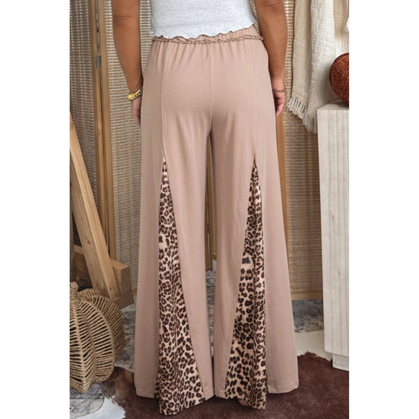 Kaidi Mineral Wash Leopard Patchwork Wide Leg Pants