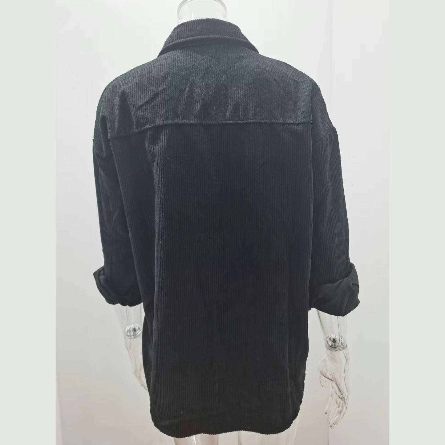 Kaleem Black Corduroy Button Up Long Sleeve Shirt