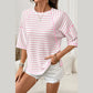 Kali Pink Stripe Textured Knit Split Hem Half Sleeve Loose Top