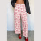 Kama Striped Pink Vintage Floral Print Denim Shift Pants