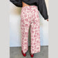 Kama Striped Pink Vintage Floral Print Denim Shift Pants