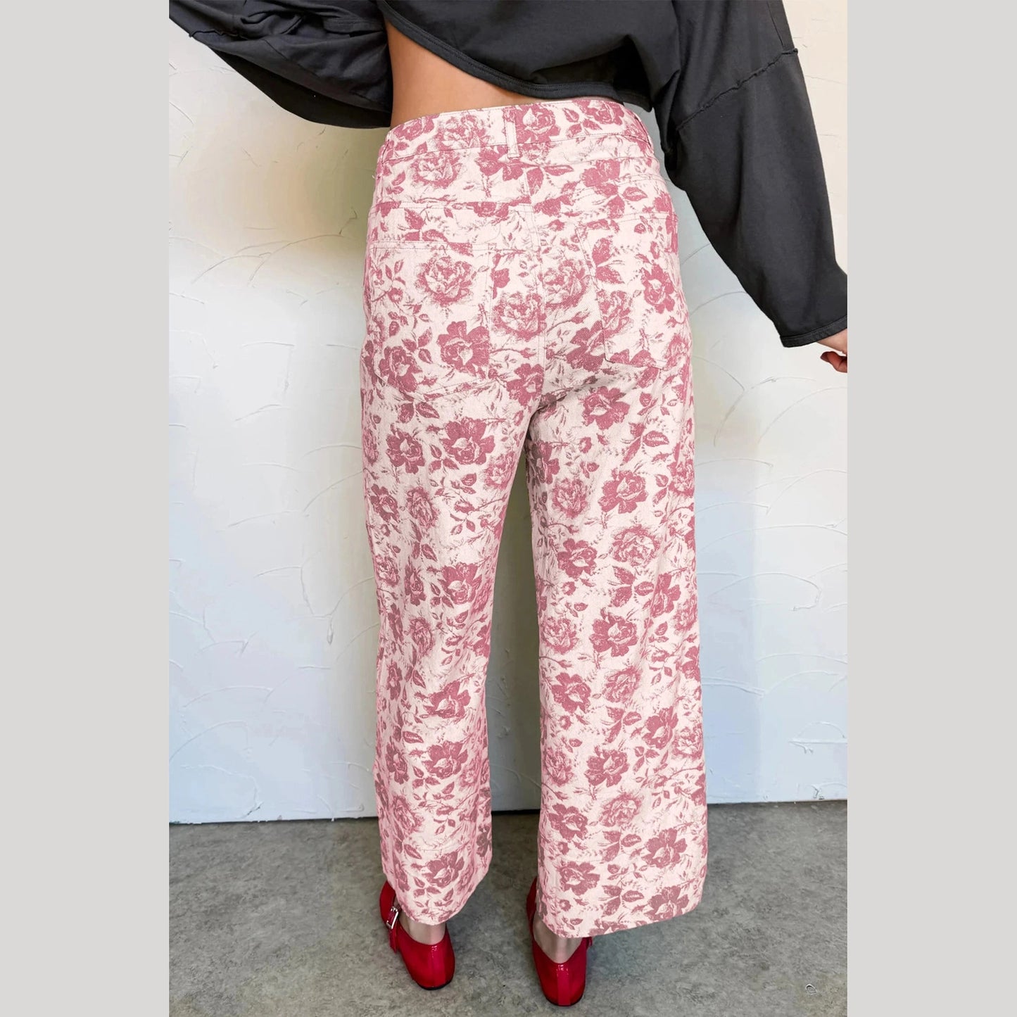 Kama Striped Pink Vintage Floral Print Denim Shift Pants