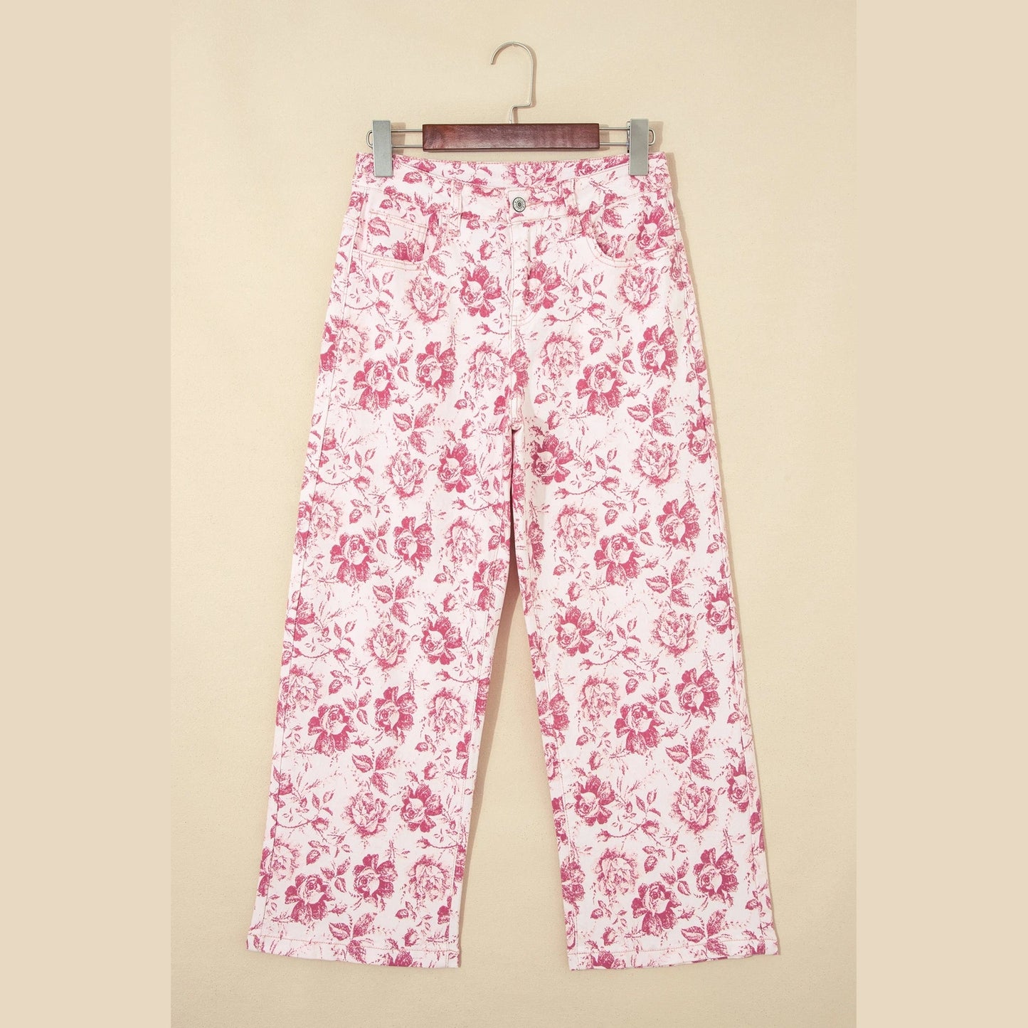 Kama Striped Pink Vintage Floral Print Denim Shift Pants