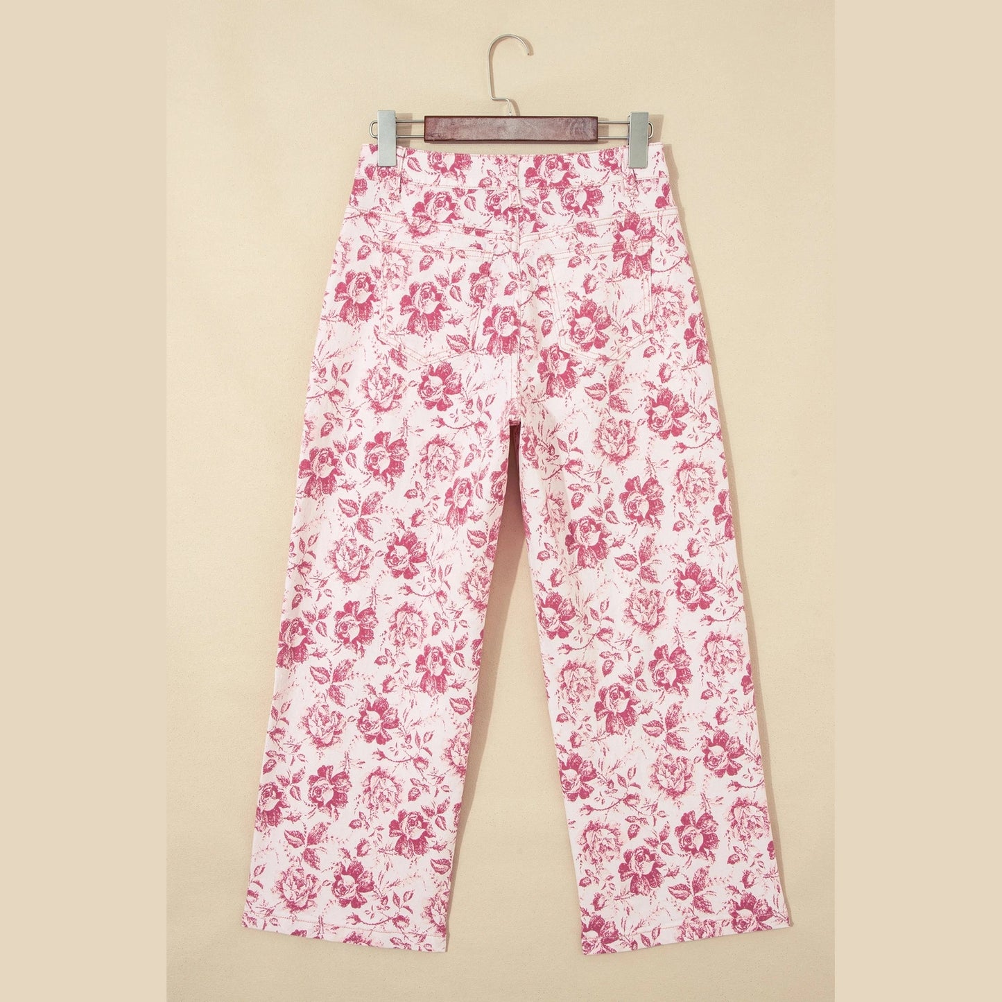 Kama Striped Pink Vintage Floral Print Denim Shift Pants