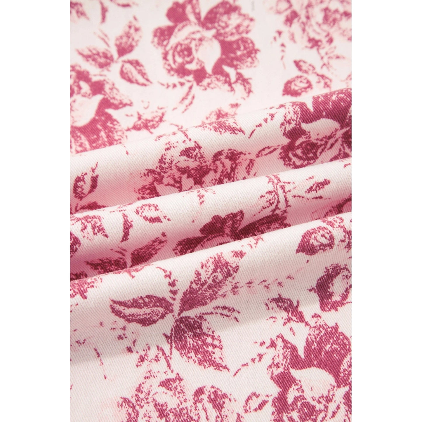 Kama Striped Pink Vintage Floral Print Denim Shift Pants