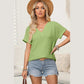 Kammy Grass Green Textured Wide Sleeve V Neck T Shirt