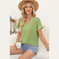 Kammy Grass Green Textured Wide Sleeve V Neck T Shirt