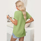 Kammy Grass Green Textured Wide Sleeve V Neck T Shirt