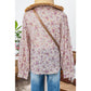 Kamy Pink Floral Print Bishop Sleeve Collared V Neck Shirt