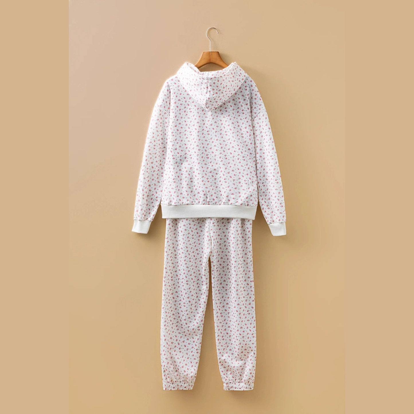 Kamy Pink Floral Print Kangaroo Pocket Hoodie Sheath Sweatpants Set