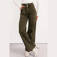 Kardy Jungle Green Double Waistband Loose Straight Jeans