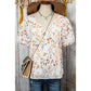 Karis Boho Floral Lace Trim Short Sleeve Blouse