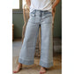 Karis Sky Blue Stripe Button Flap Pocket Cuffed Hem Wide Leg Jeans