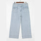 Karis Sky Blue Stripe Button Flap Pocket Cuffed Hem Wide Leg Jeans