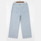 Karis Sky Blue Stripe Button Flap Pocket Cuffed Hem Wide Leg Jeans