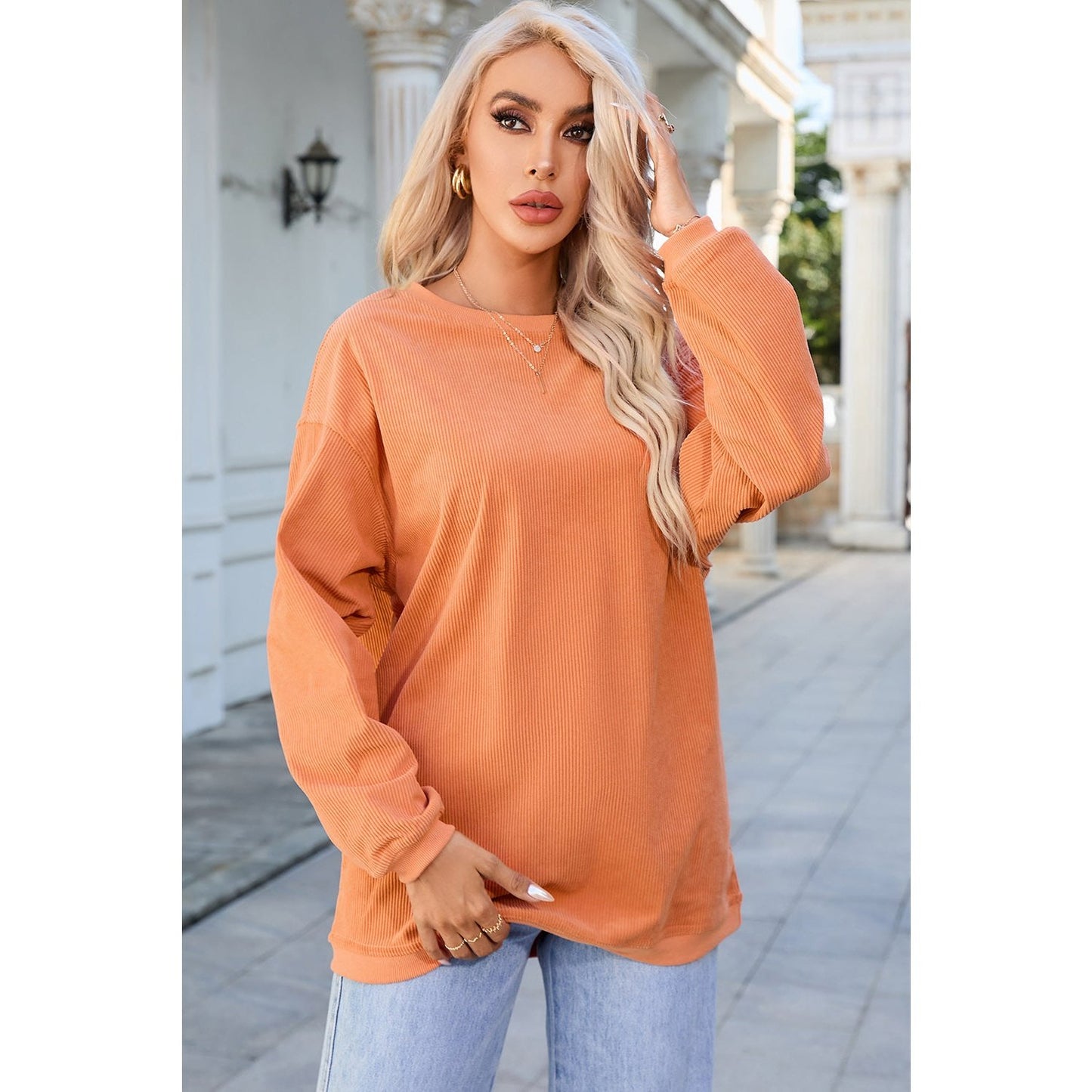 Karmen Orange Ribbed Corded Oversized Sweatshirt