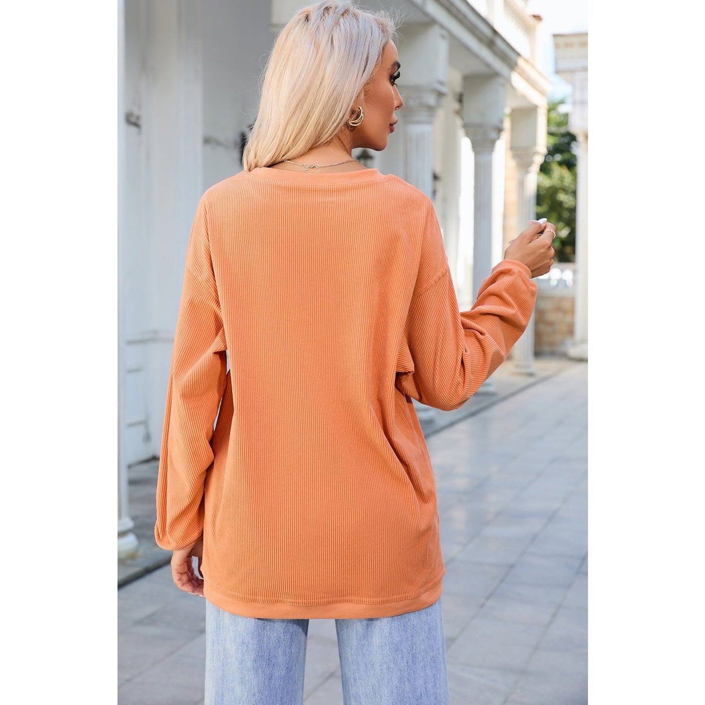 Karmen Orange Ribbed Corded Oversized Sweatshirt