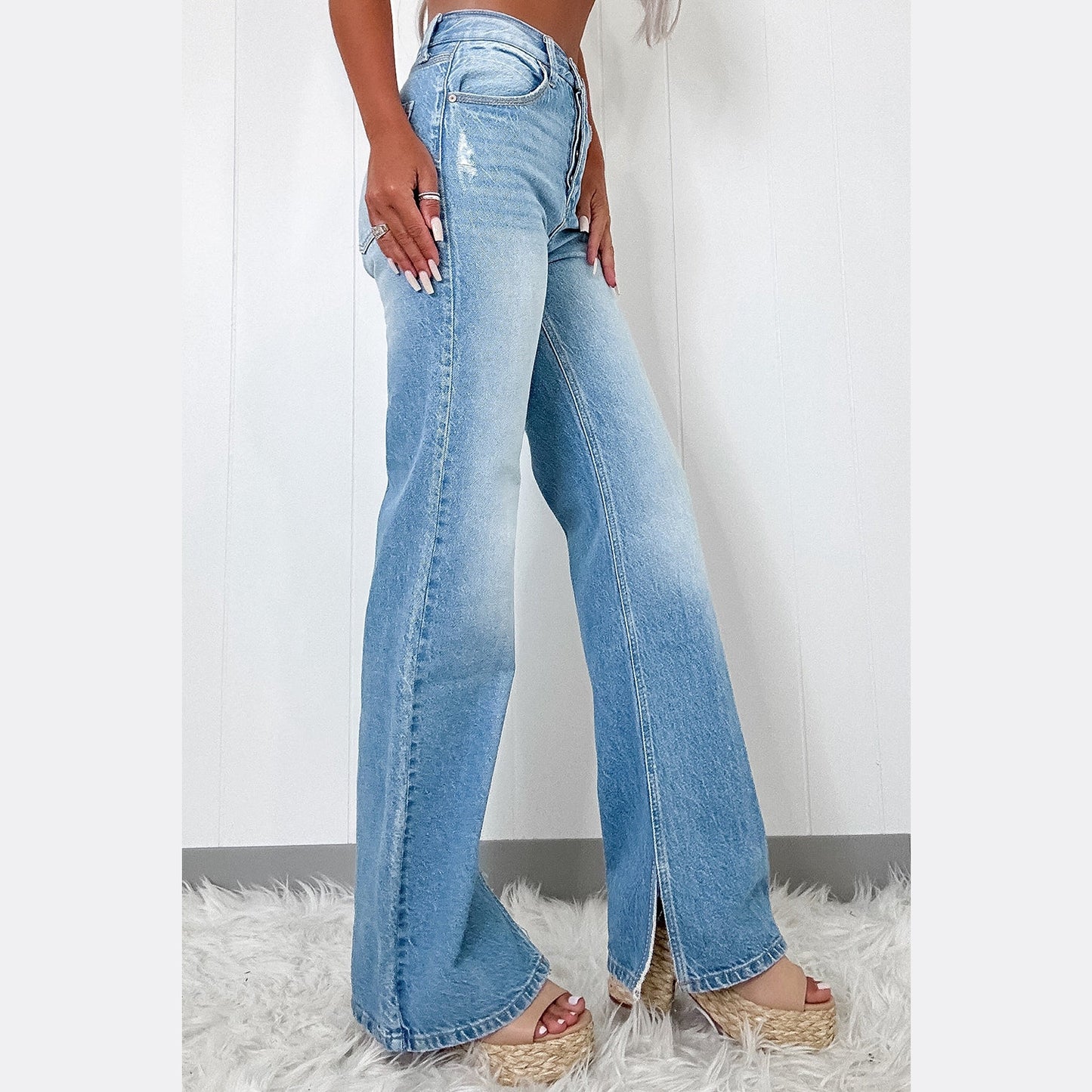 Karolina High Rise Shift Slit Leg Straight Jeans