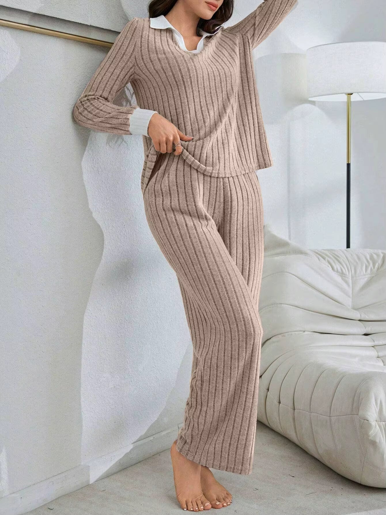 Karon Khaki Cozy Brushed Fabric Lounge Duo