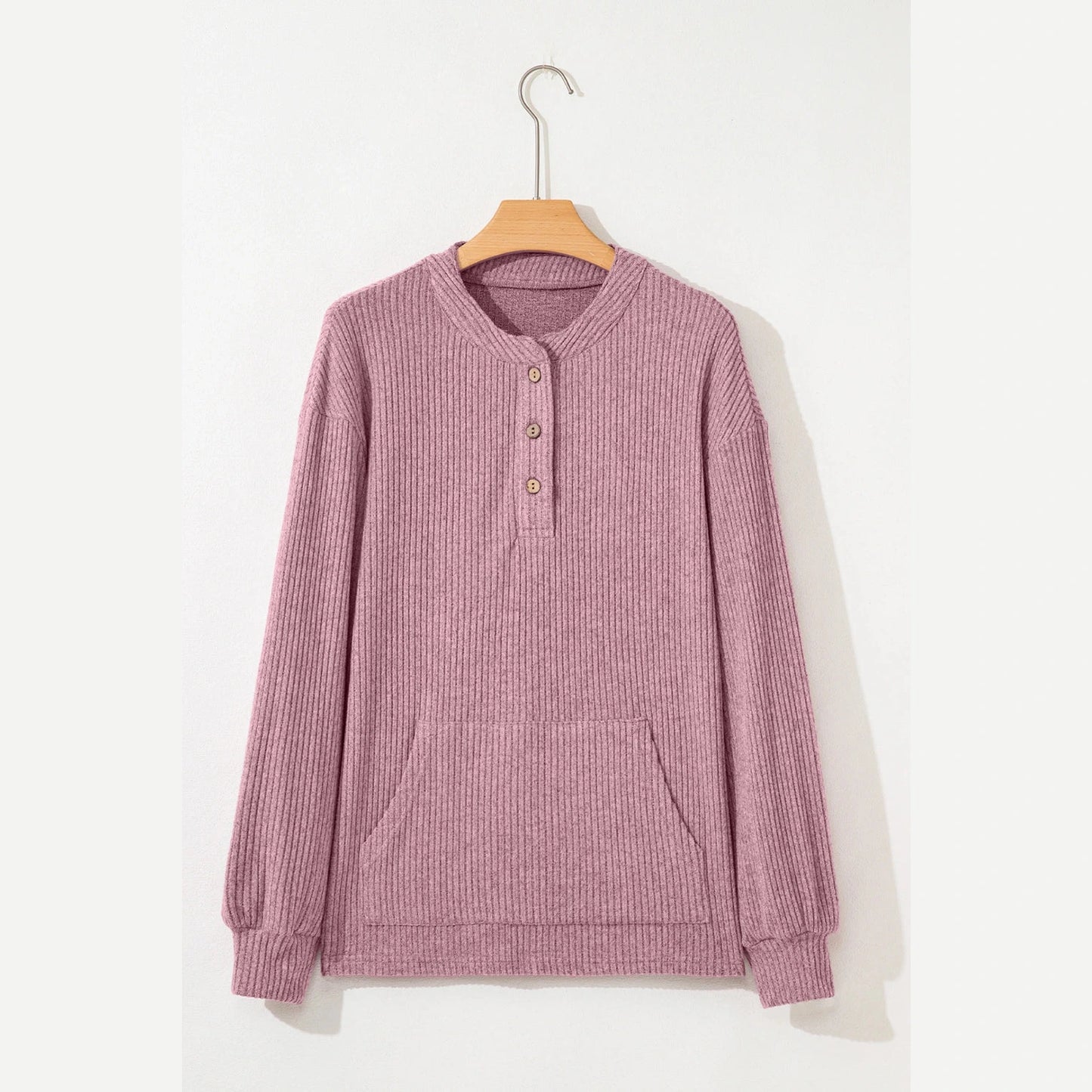 RTS Karty Pink Rib Textured Henley Knit Top