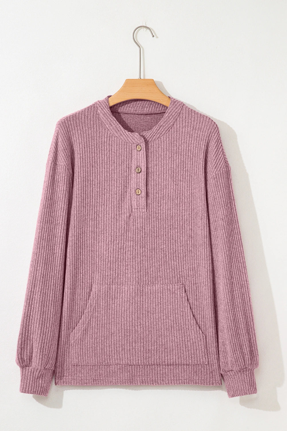 Karty Pink Rib Textured Henley Knit Top