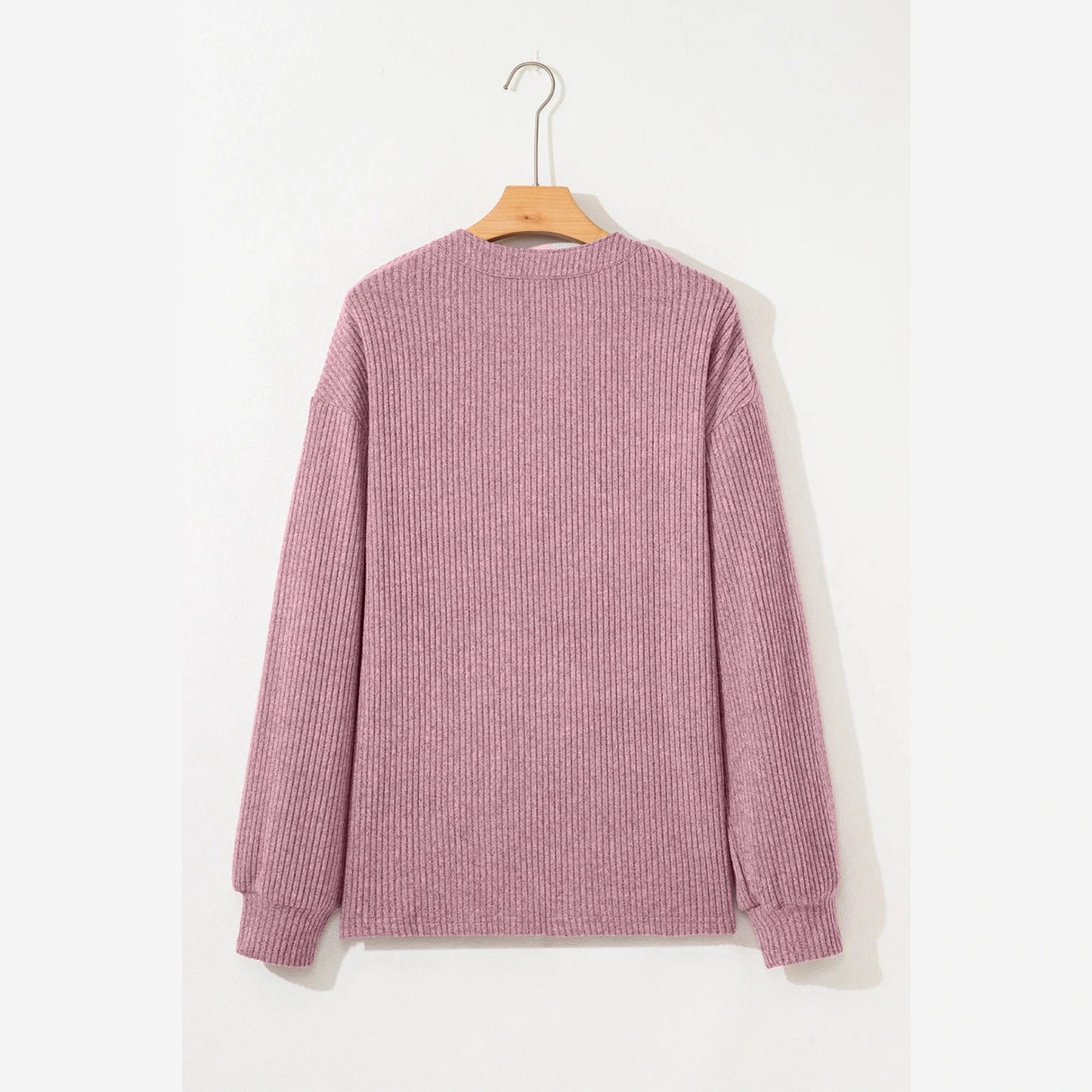 RTS Karty Pink Rib Textured Henley Knit Top