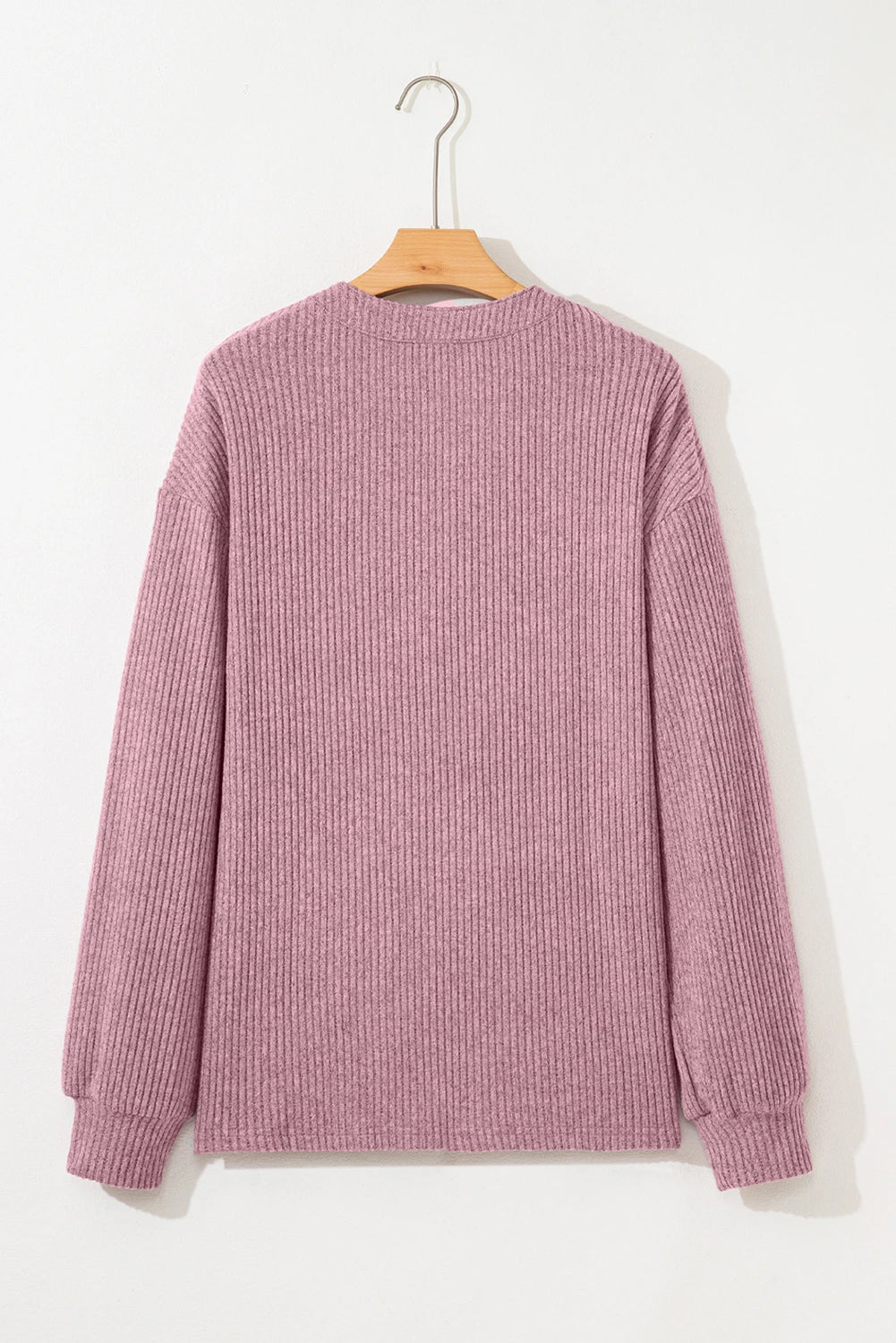 Karty Pink Rib Textured Henley Knit Top