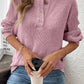 Karty Pink Rib Textured Henley Knit Top