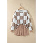 Kassie Khaki Checkerboard Plaid Long Sleeve Solid Color Shorts 2pcs Set