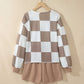 Kassie Khaki Checkerboard Plaid Long Sleeve Solid Color Shorts 2pcs Set