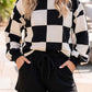 Kassie Black Checkerboard Plaid Long Sleeve Solid Color Shorts 2pcs Set