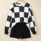 Kassie Black Checkerboard Plaid Long Sleeve Solid Color Shorts 2pcs Set