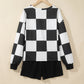 Kassie Black Checkerboard Plaid Long Sleeve Solid Color Shorts 2pcs Set