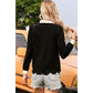 Kate Black Scallop Trim Color Block Long Sleeve Collared Top
