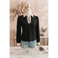 Kate Black Scallop Trim Color Block Long Sleeve Collared Top