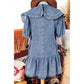 REDUCED!!!  Kathleen Dusk Blue Ruffled Collared Side Pockets Puff Sleeve Denim Mini Dress  REDUCED!!!