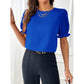 Kaydi Royal Blue Pleated Shoulder Puff‑Sleeve Top