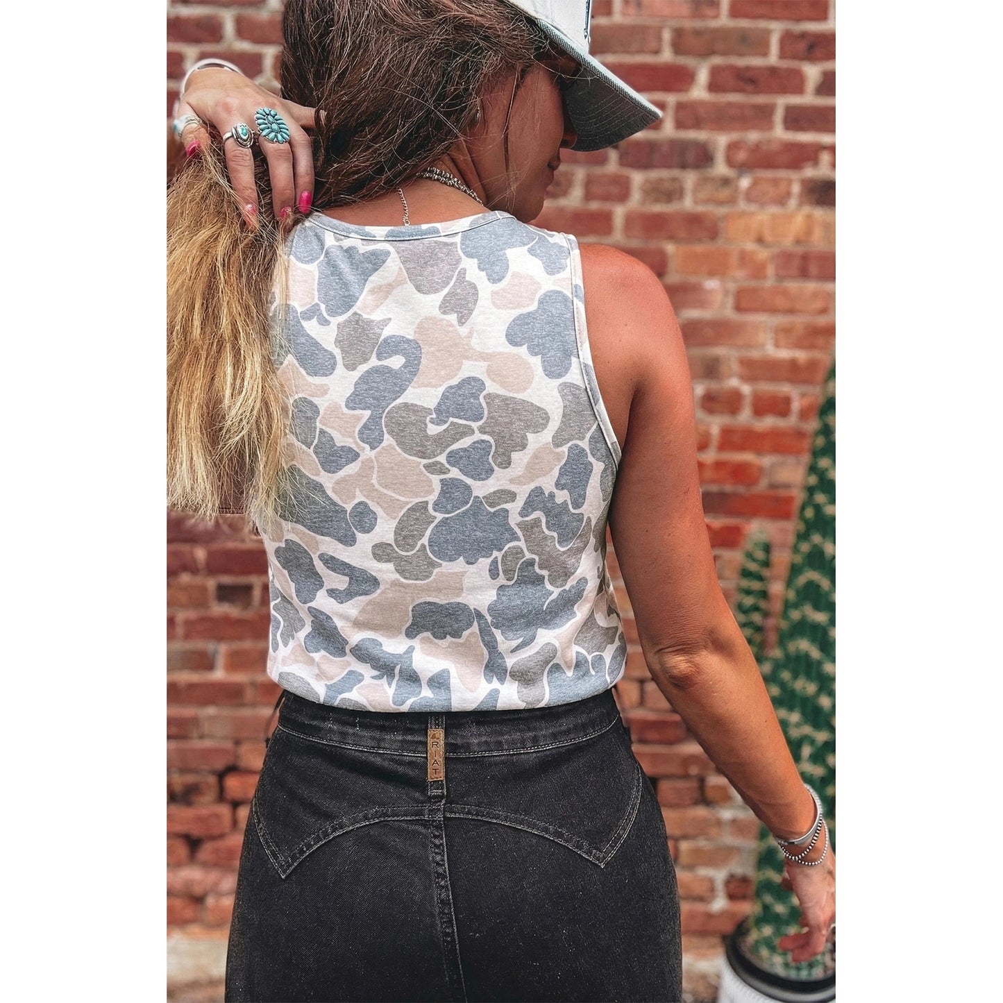 Kaynette Retro Camouflage Print Oversize Tank Top