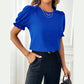 Kaydi Royal Blue Pleated Shoulder Puff‑Sleeve Top