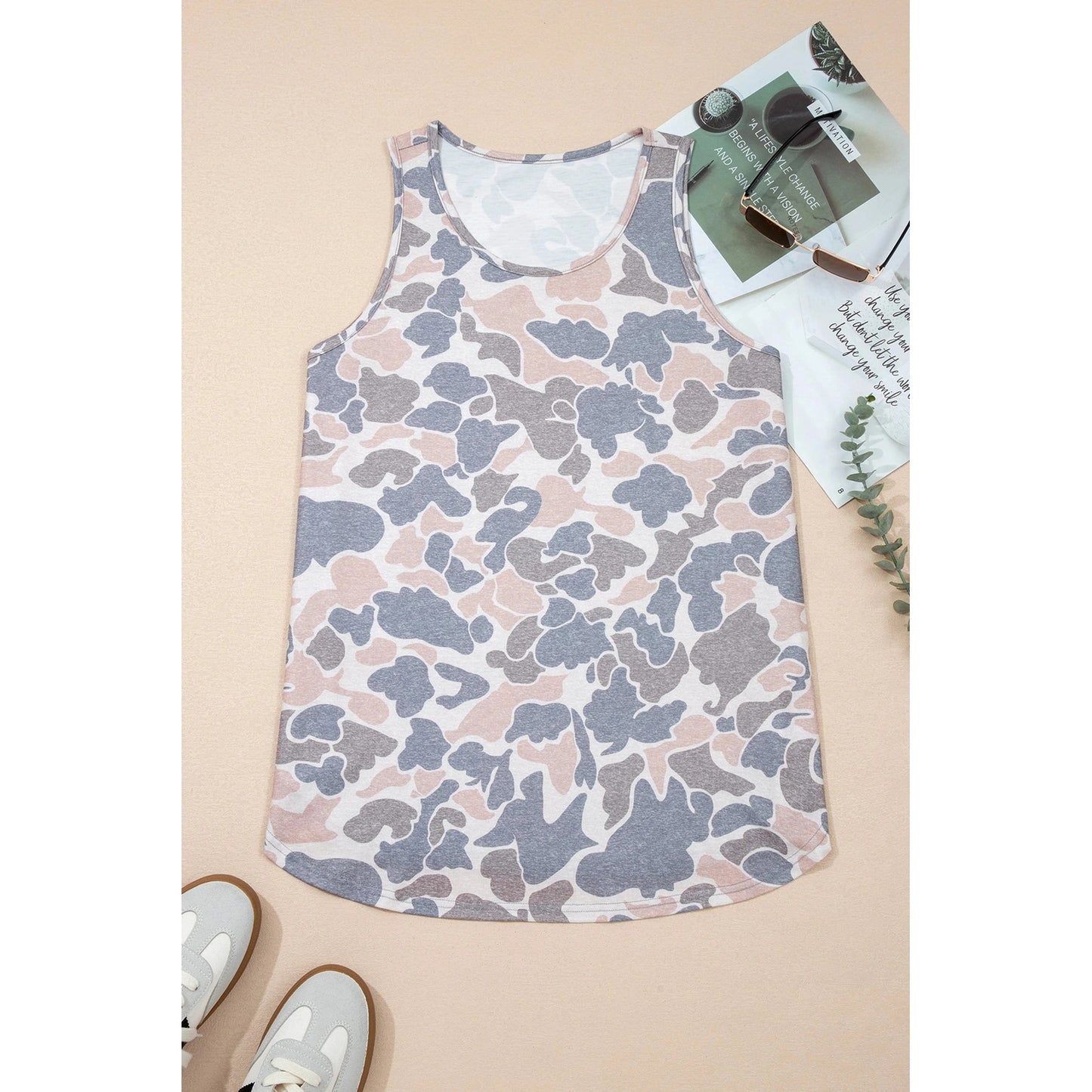 Kaynette Retro Camouflage Print Oversize Tank Top