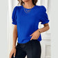 Kaydi Royal Blue Pleated Shoulder Puff‑Sleeve Top