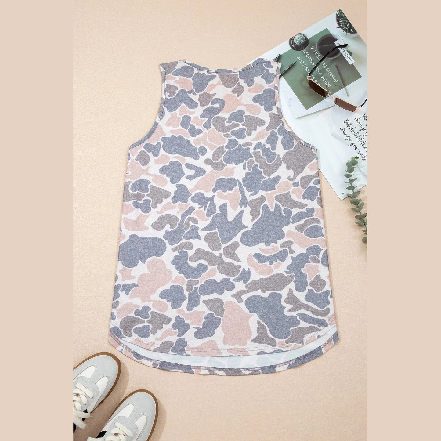 Kaynette Retro Camouflage Print Oversize Tank Top