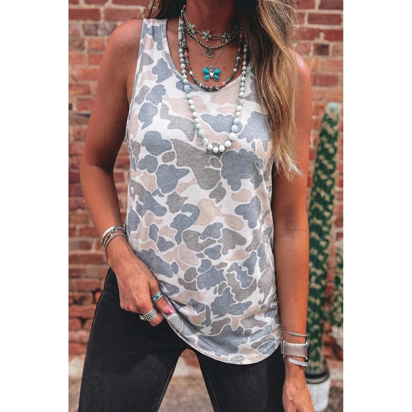 Kaynette Retro Camouflage Print Oversize Tank Top