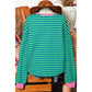 Kaylyn Green Stripe Oversized Contrast Trim Pullover Sweatshirt