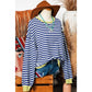 Kaylyn Blue Stripe Oversized Contrast Trim Pullover Sweatshirt